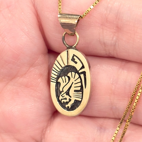 Jewelry - Vintage Native Eagle Sterling 14K Pendant, Navajo Aztec Style Piece